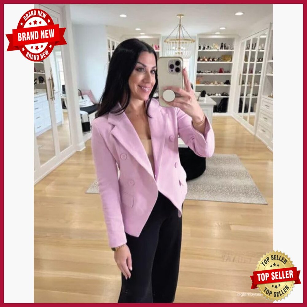 Double Breasted Blazer Jacket, Fitted Work Wear, Cotton Polyester Blend - Picture 2 of 7